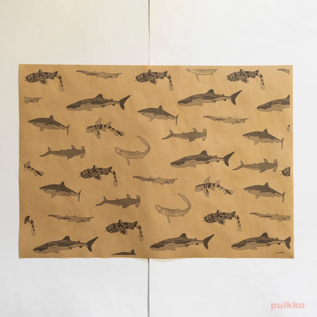 紙製ブックカバー サメ(モノクロ) A3判(5枚セット)