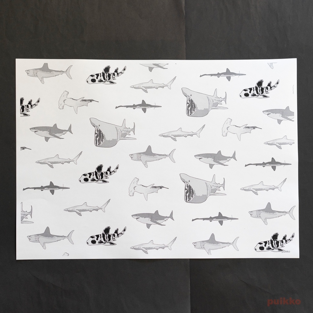 紙製ブックカバー サメ(モノクロ) A3判(5枚セット)