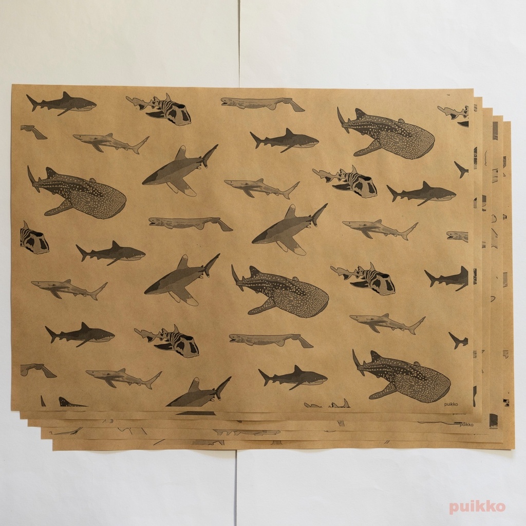 紙製ブックカバー　サメ（モノクロ）　A3判（5枚セット）