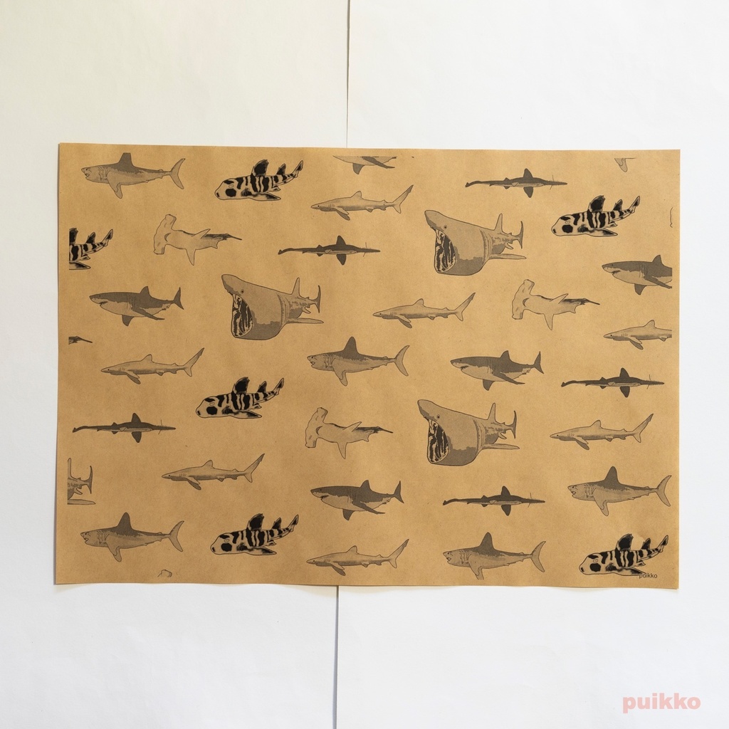 紙製ブックカバー サメ(モノクロ) A3判(5枚セット)