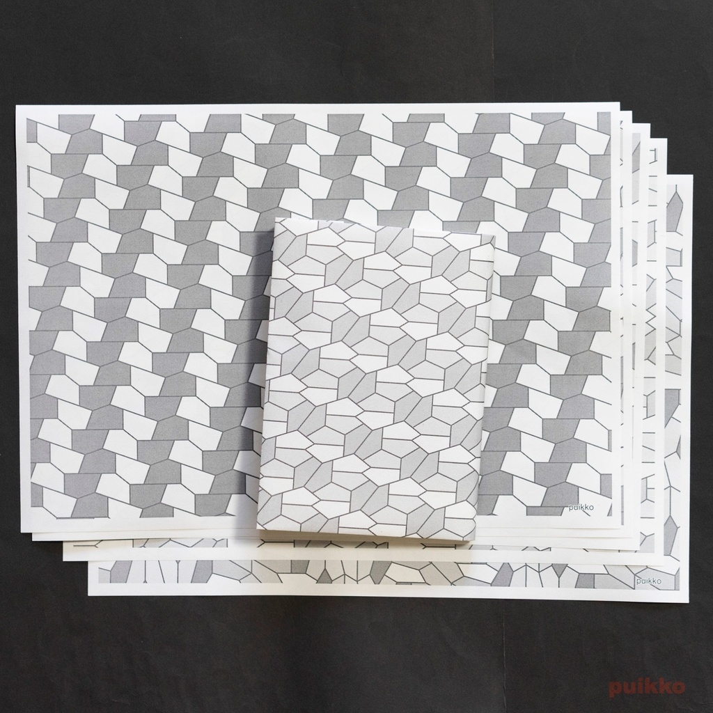 紙製ブックカバー 五角形のタイル(モノクロ)(5枚セット)