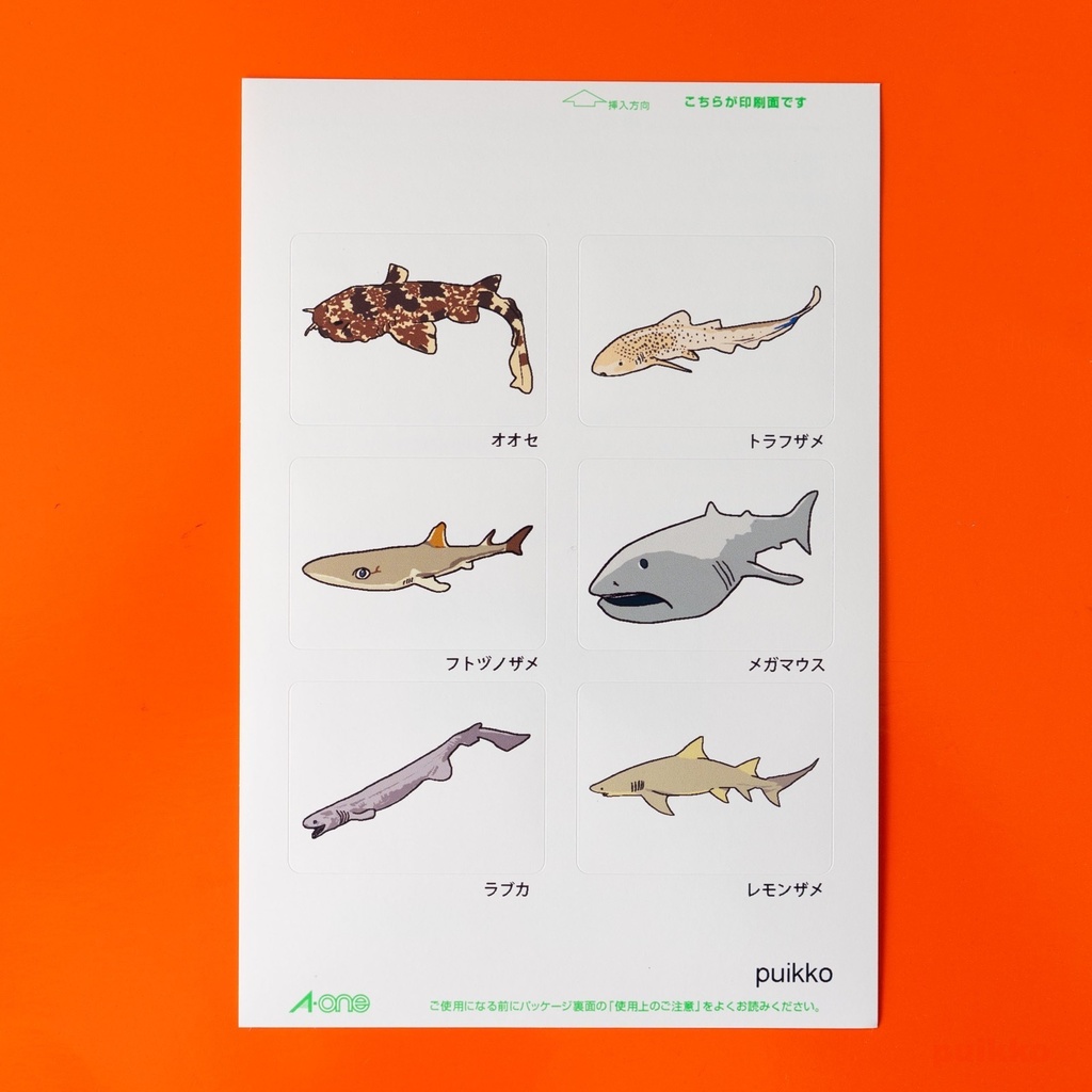 角型シール(40x30mm) サメ(3枚セット)