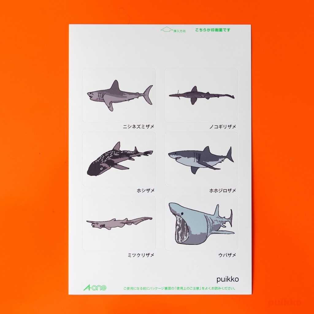 角型シール(40x30mm) サメ(3枚セット)