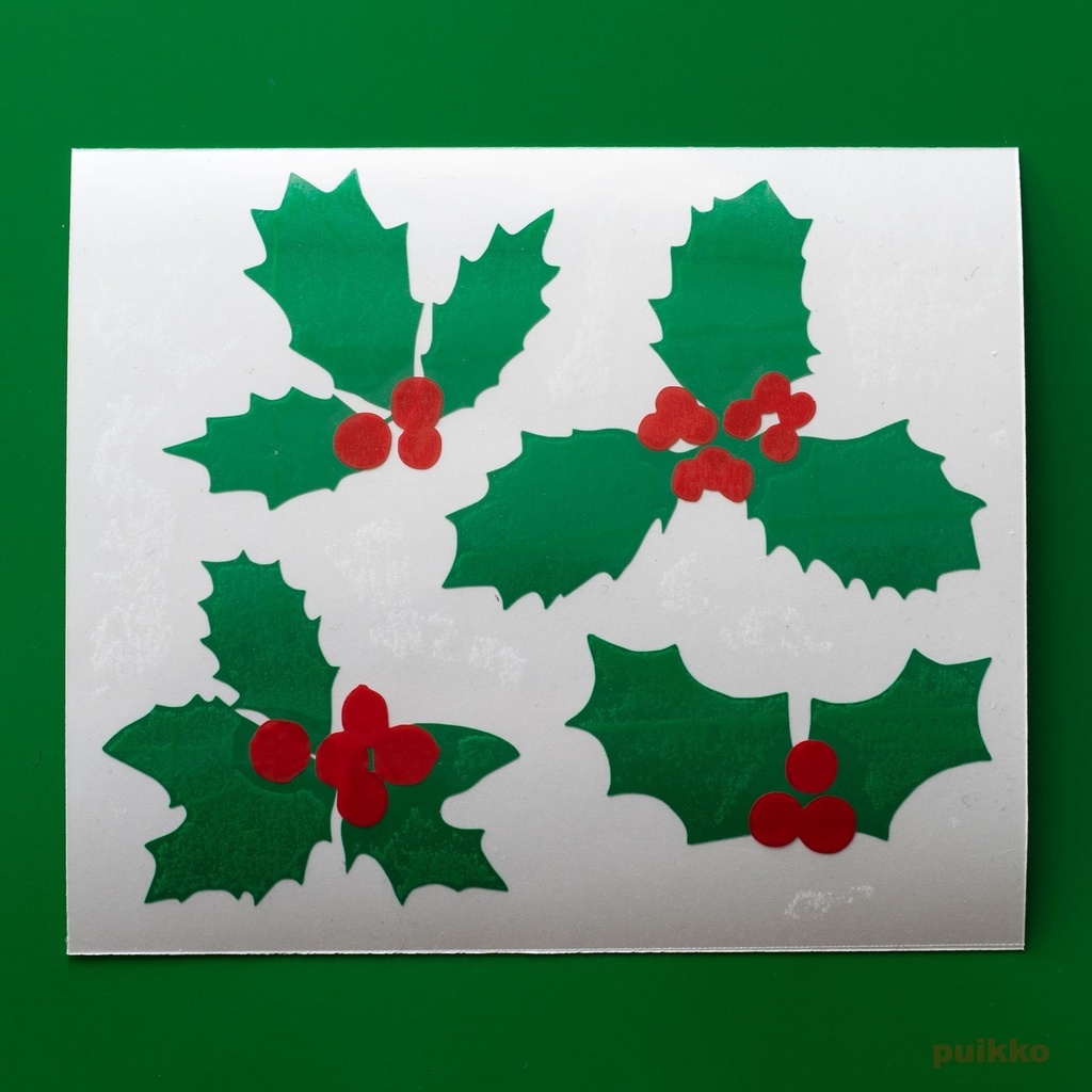 ステッカー　クリスマス　セイヨウヒイラギ（4片）（重ね貼りタイプ）