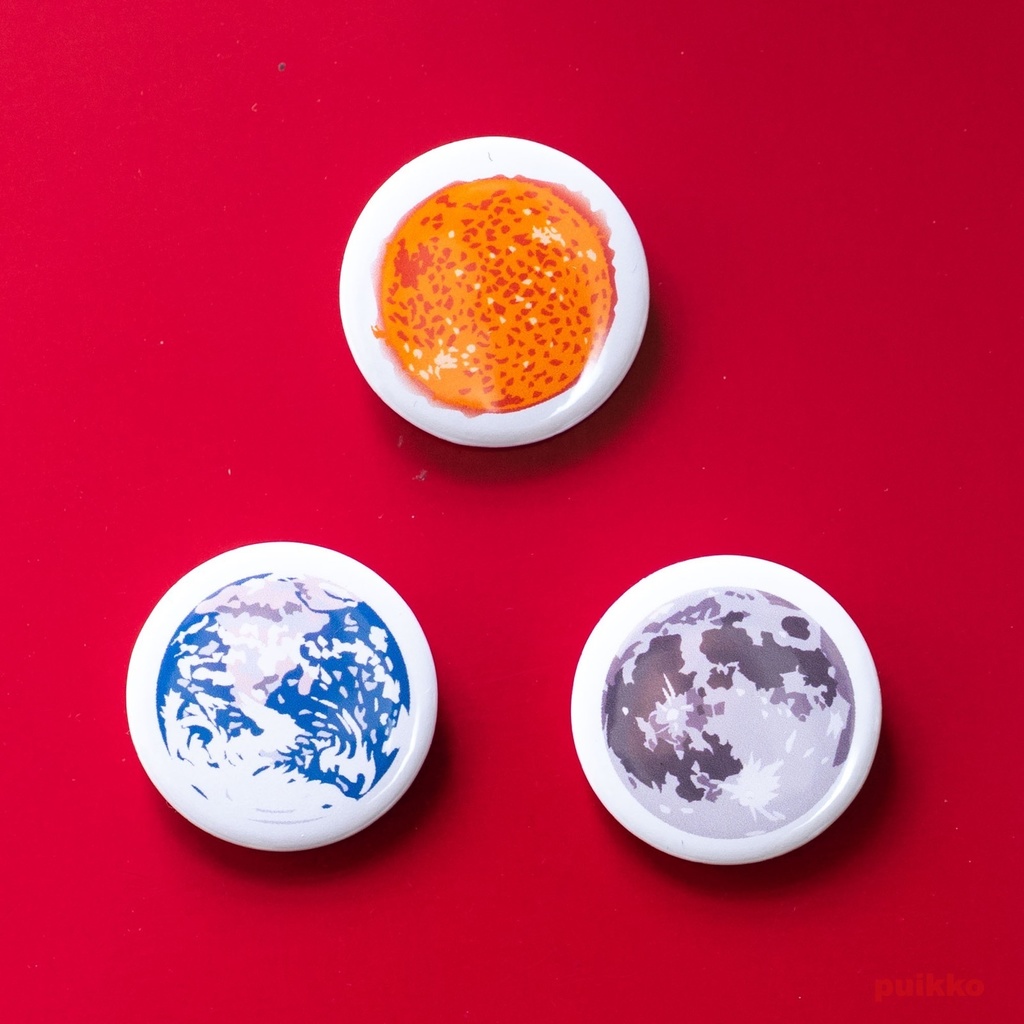 缶バッジ 32mm　太陽・地球・月（3個セット）