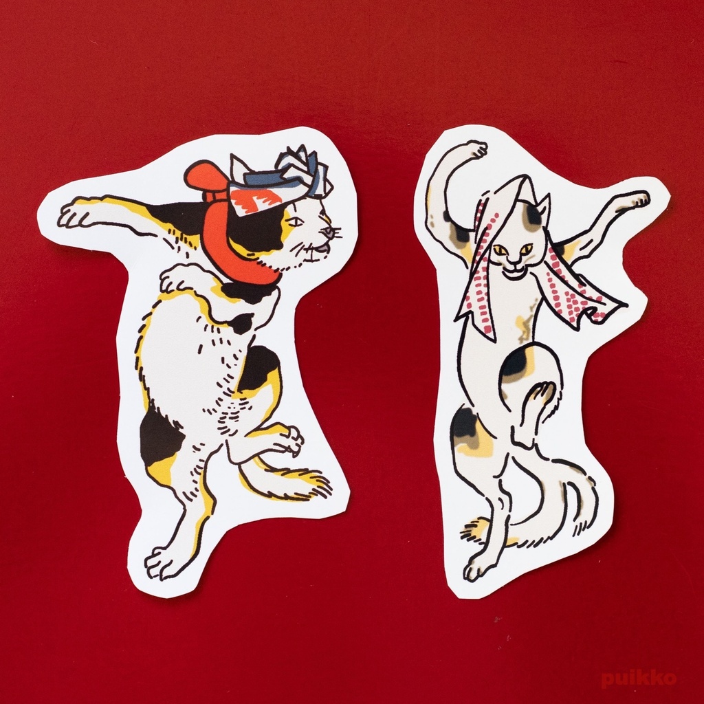 シールタイプステッカー　歌川国芳　踊る猫又3（2枚セット）