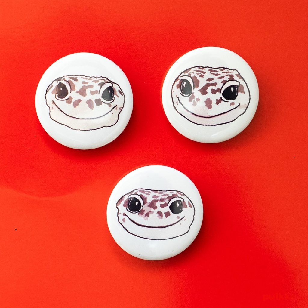 缶バッジ 32mm　レオパードゲッコーの正面顔1（3個セット）