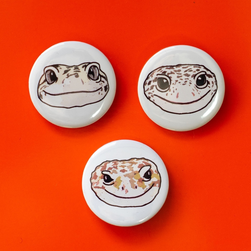 缶バッジ 32mm　レオパードゲッコーの正面顔2（3個セット）