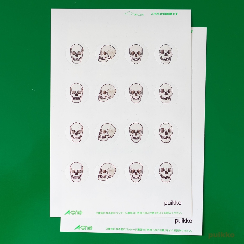 丸シール17mm　髑髏　光沢ホワイト（2枚セット）