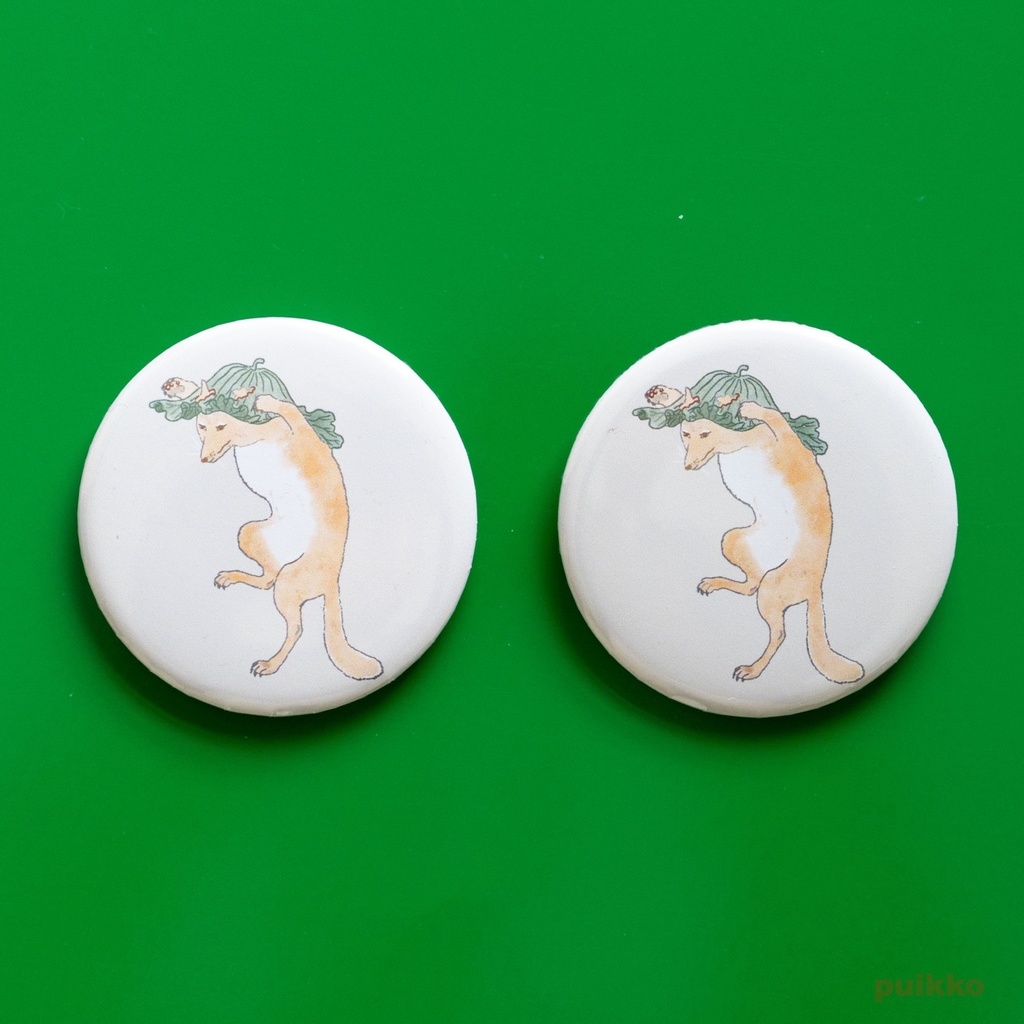 缶バッジ 58mm　小原古邨　踊る狐（2個セット）