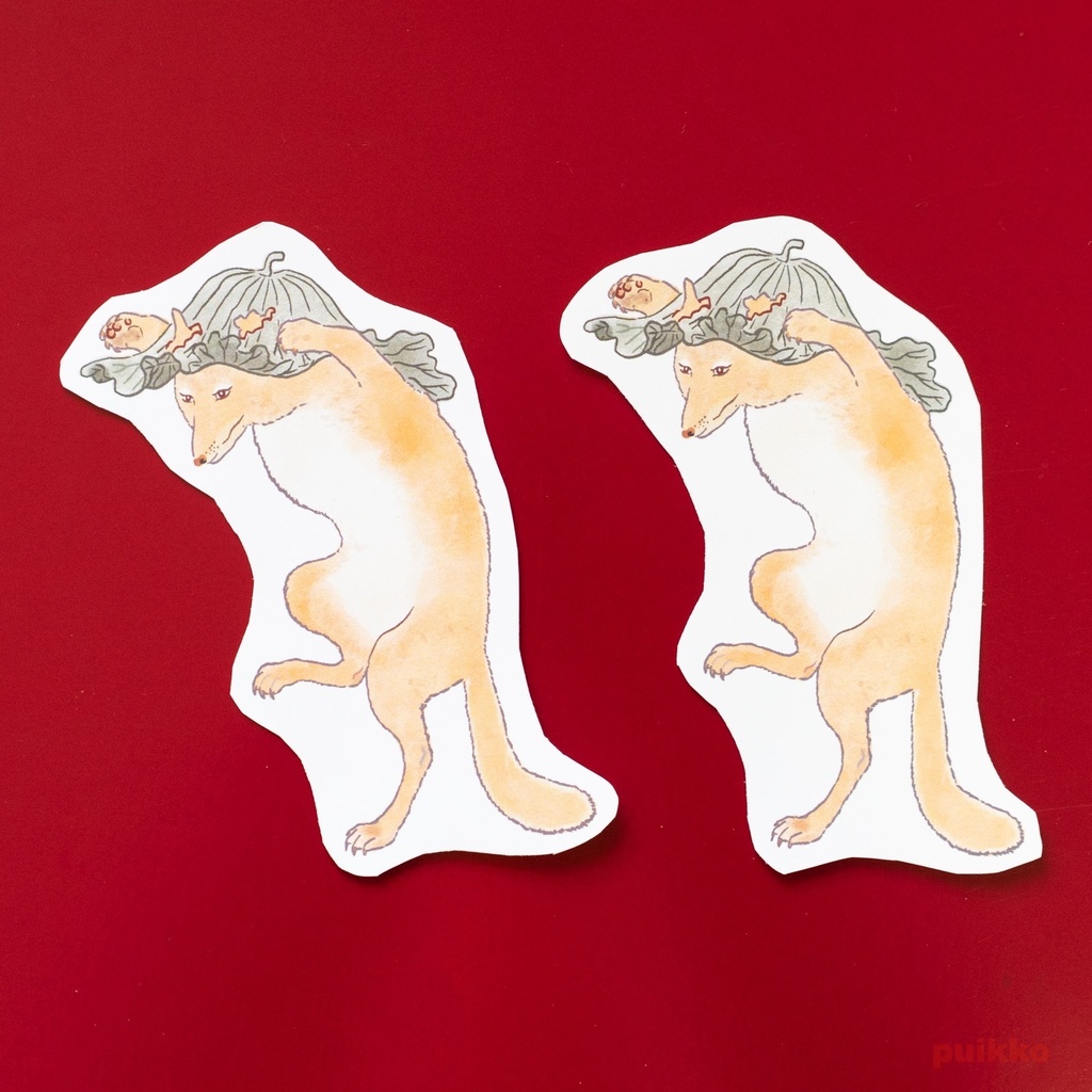 シールタイプステッカー　小原古邨　踊る狐（2枚セット）