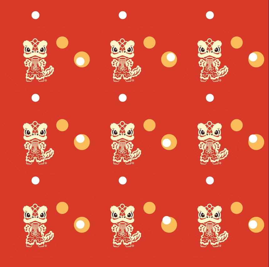 春節の可愛いライオンダンス