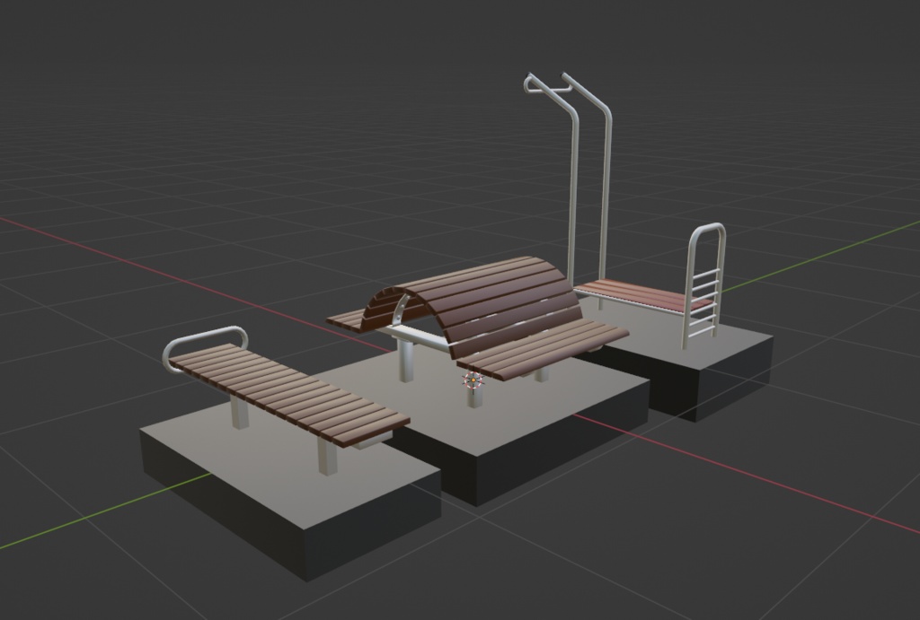 【3D素材】公園ベンチ（リフレッシュ型）　3種類　blender file