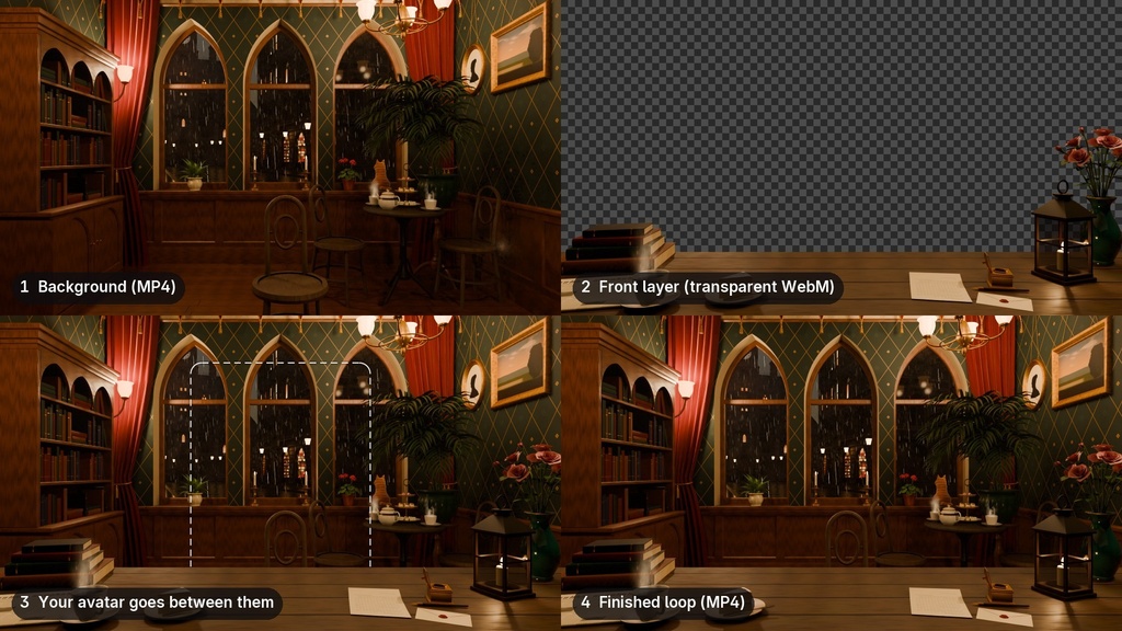 【動く配信背景】雨のゴシックな喫茶室 Rainy Gothic Tea Room|VTuber向け・レイヤー分け・ループ素材