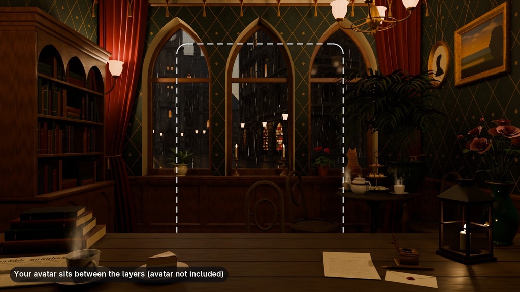 【動く配信背景】雨のゴシックな喫茶室 Rainy Gothic Tea Room|VTuber向け・レイヤー分け・ループ素材