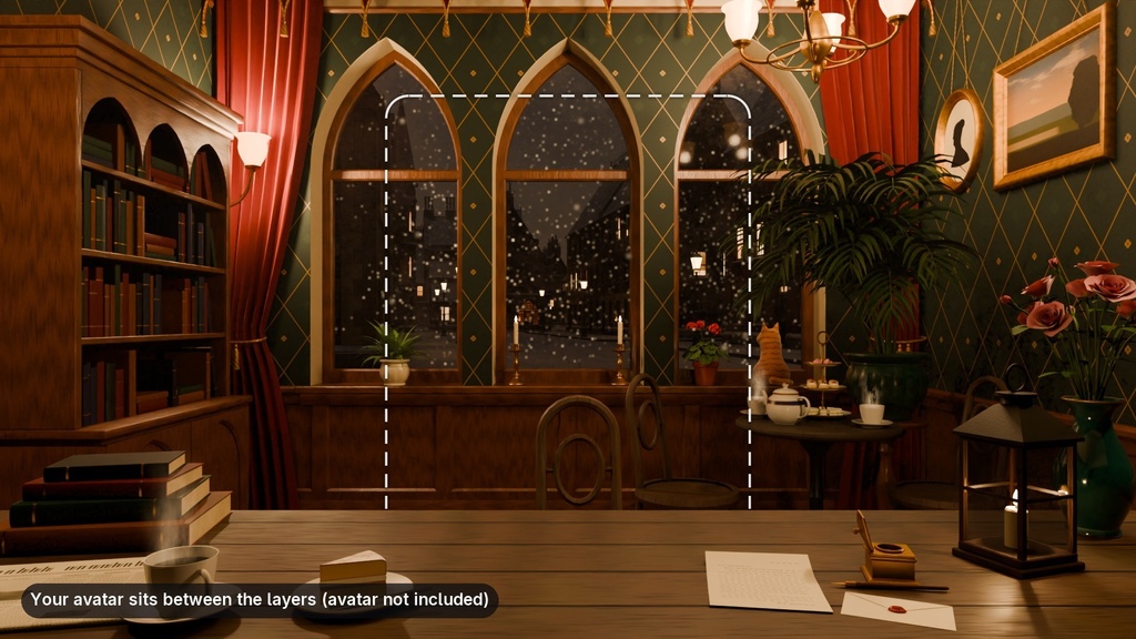 【動く配信背景】雪のゴシックな喫茶室 Snowy Gothic Tea Room|VTuber向け・レイヤー分け・ループ素材
