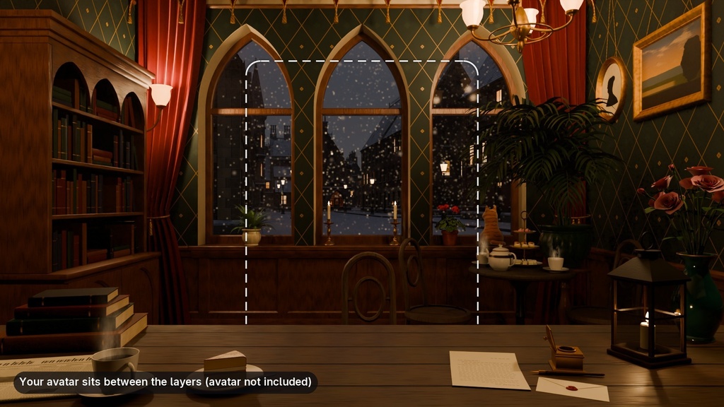 【動く配信背景】雪のゴシックな喫茶室 Snowy Gothic Tea Room|VTuber向け・レイヤー分け・ループ素材