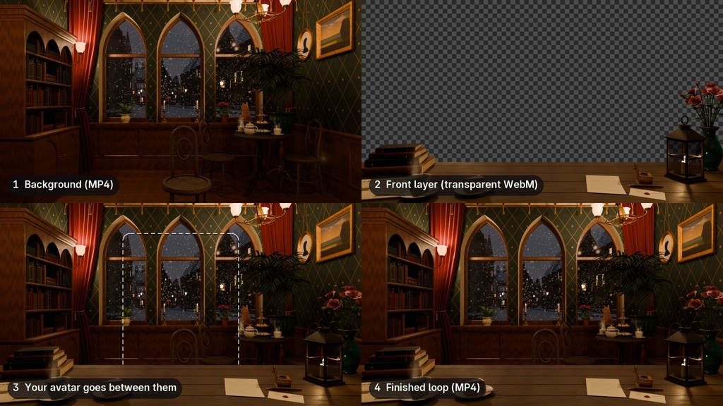 【動く配信背景セット】雨と雪のゴシックな喫茶室 Gothic Tea Room Bundle|VTuber向け・レイヤー分け・ループ素材