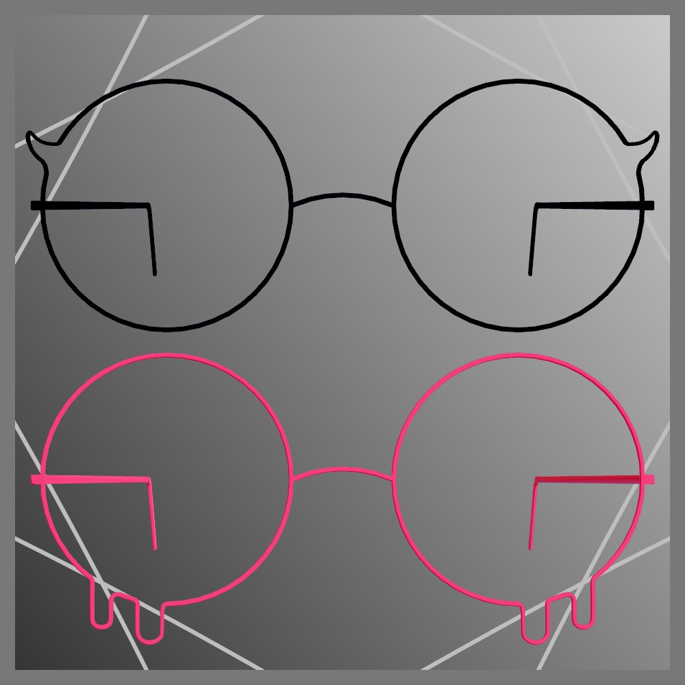 【VRChat想定】ナミダ・ツノモチーフの丸メガネ (調整用ボーン入り)