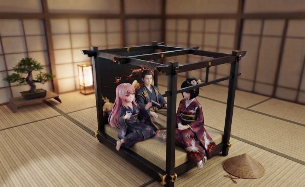 Japanese Zen Canopy Bed (VRChat Optimized)