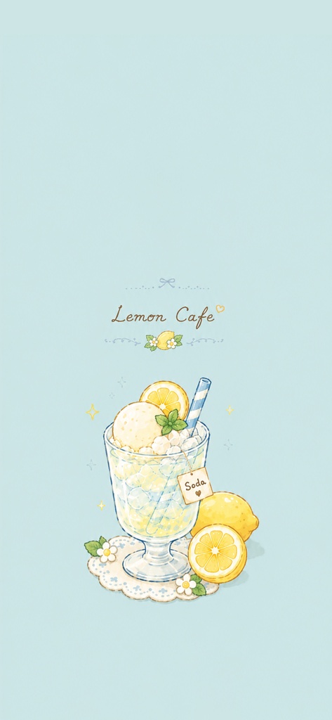 【無料】大人かわいいレモンスイーツスマホ壁紙2枚セット(LINEスタンプお揃いデザイン)