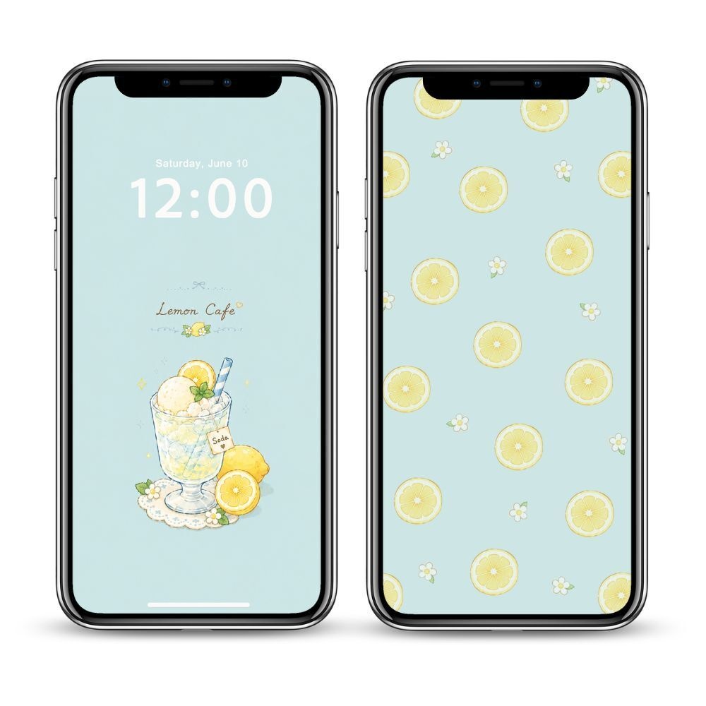 【無料】大人かわいいレモンスイーツスマホ壁紙2枚セット(LINEスタンプお揃いデザイン)