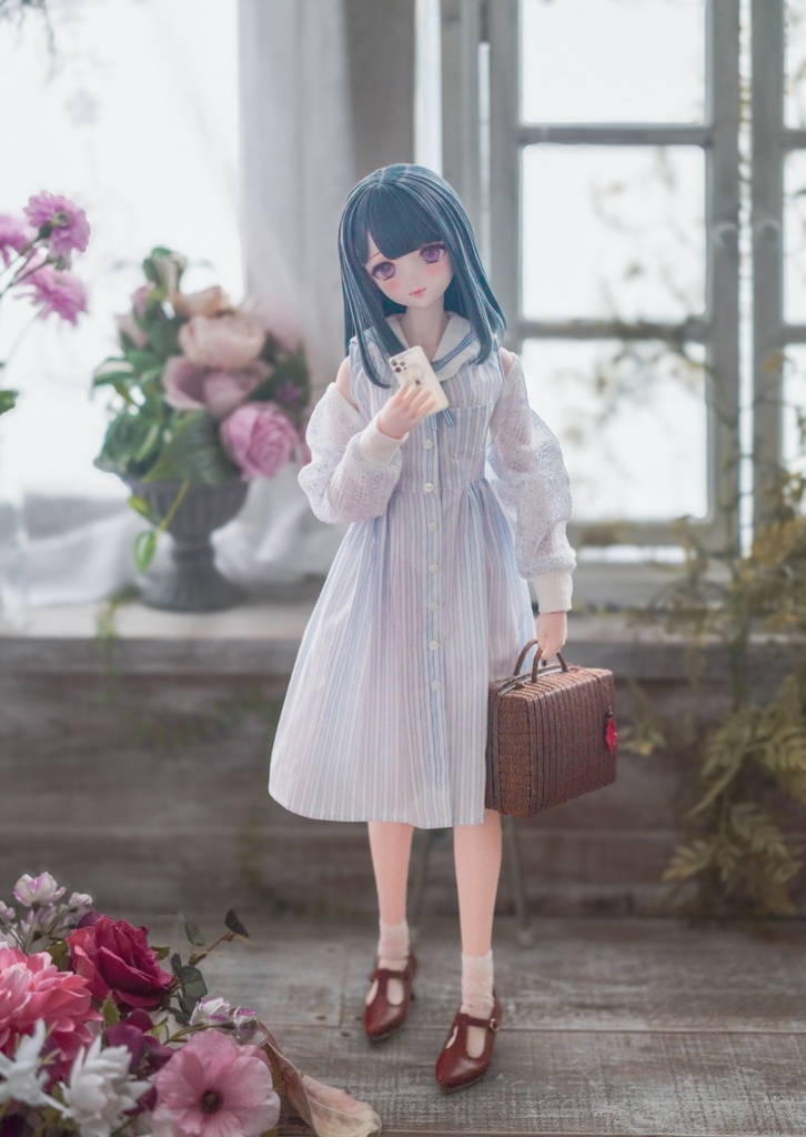【Mint Star】ストライプセーラーワンピース ＆ドルマンカーディガンセット