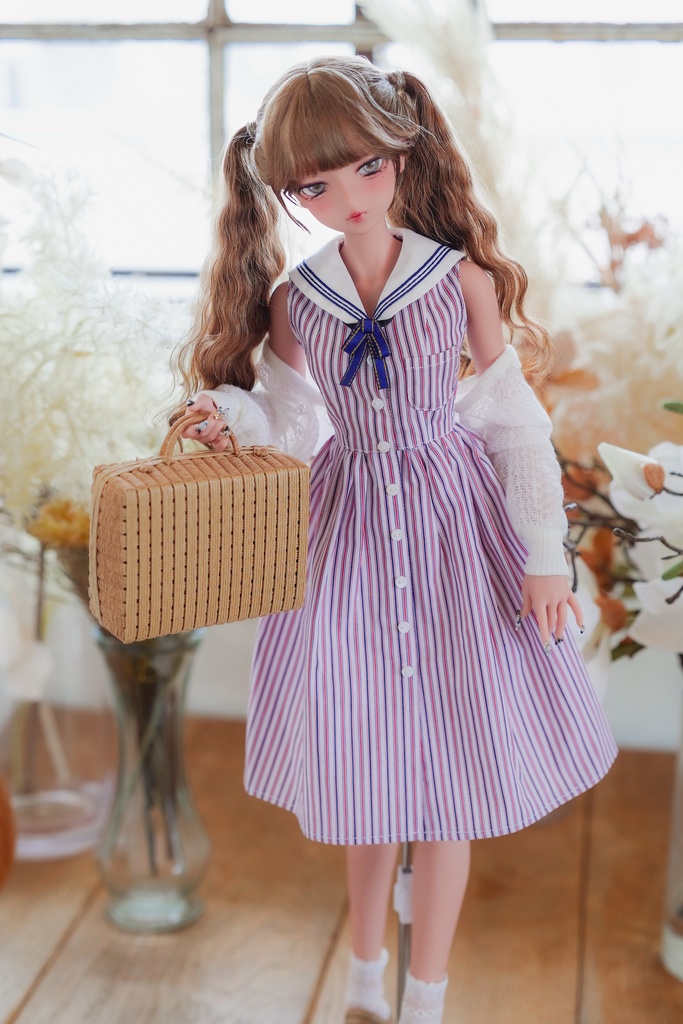 【Mint Star】ストライプセーラーワンピース ＆ドルマンカーディガンセット