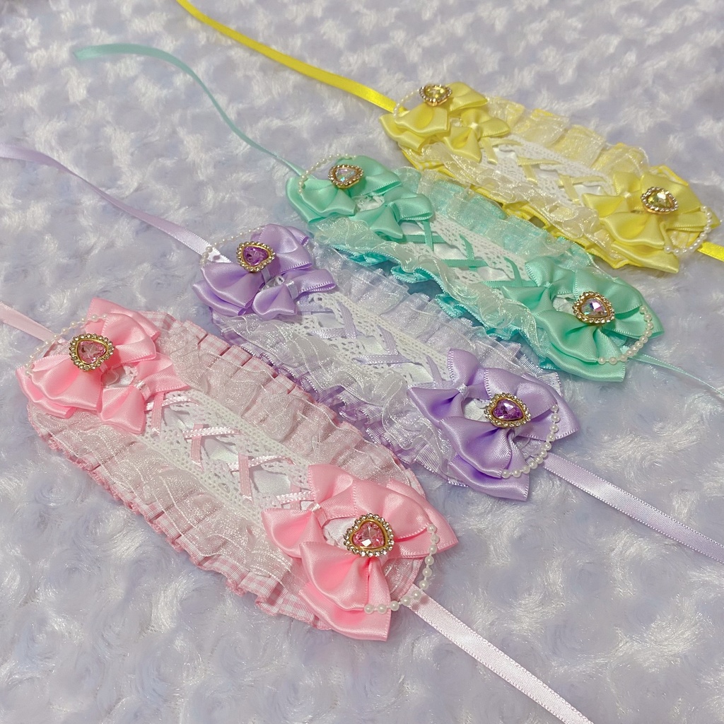 パステルギンガムチェック 編み上げヘッドドレス