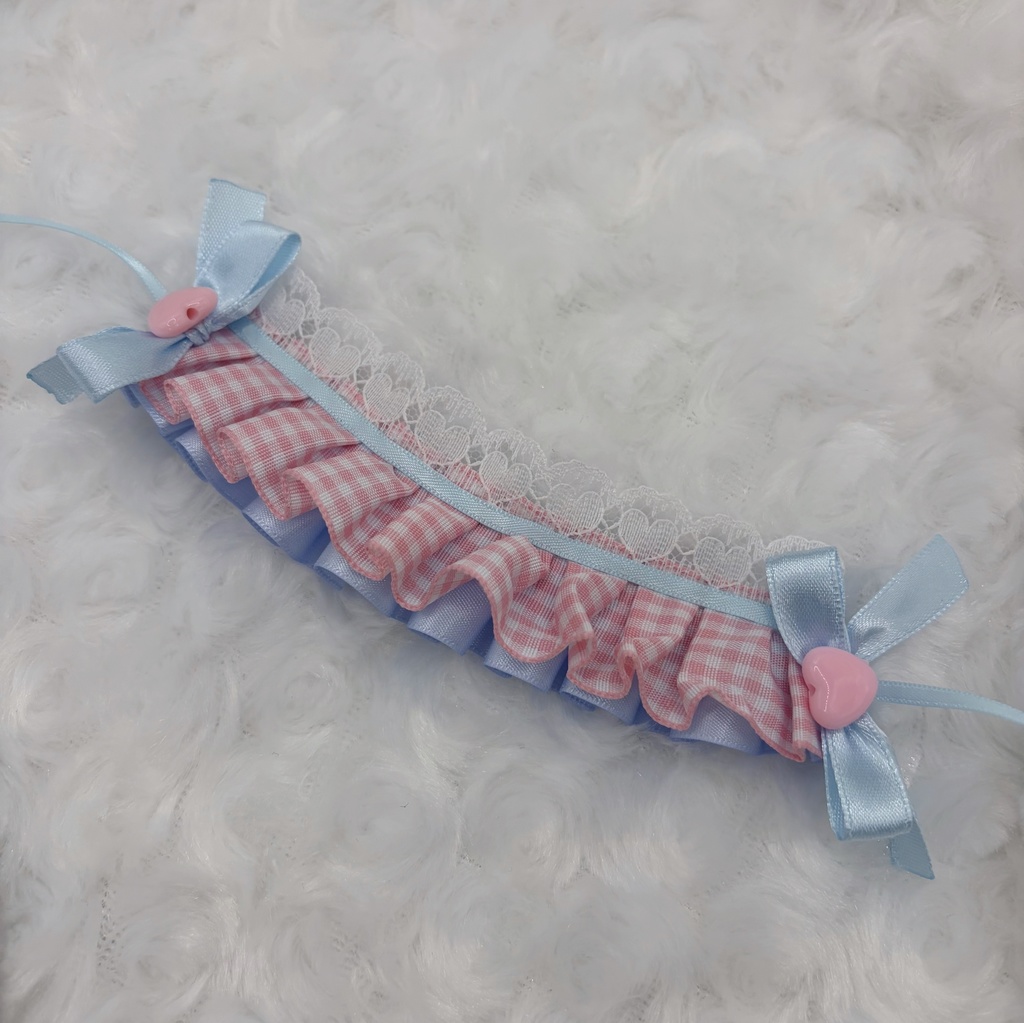 ボンネット風 パステル ギンガムチェックヘッドドレス