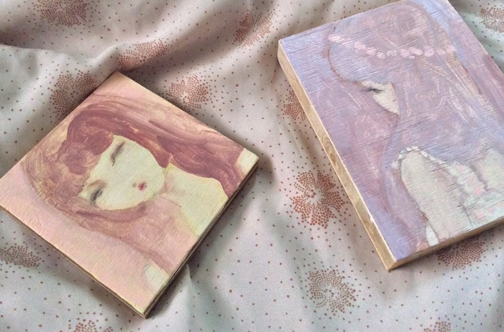 In the shell, oil on wooden board, original artwork