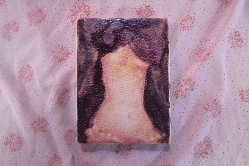 purple ribbon, oil on canvas, original artwork