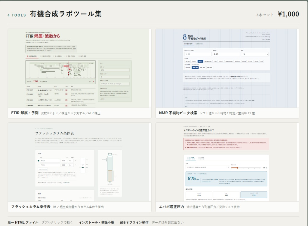 有機合成ラボツール集 — 4本セット