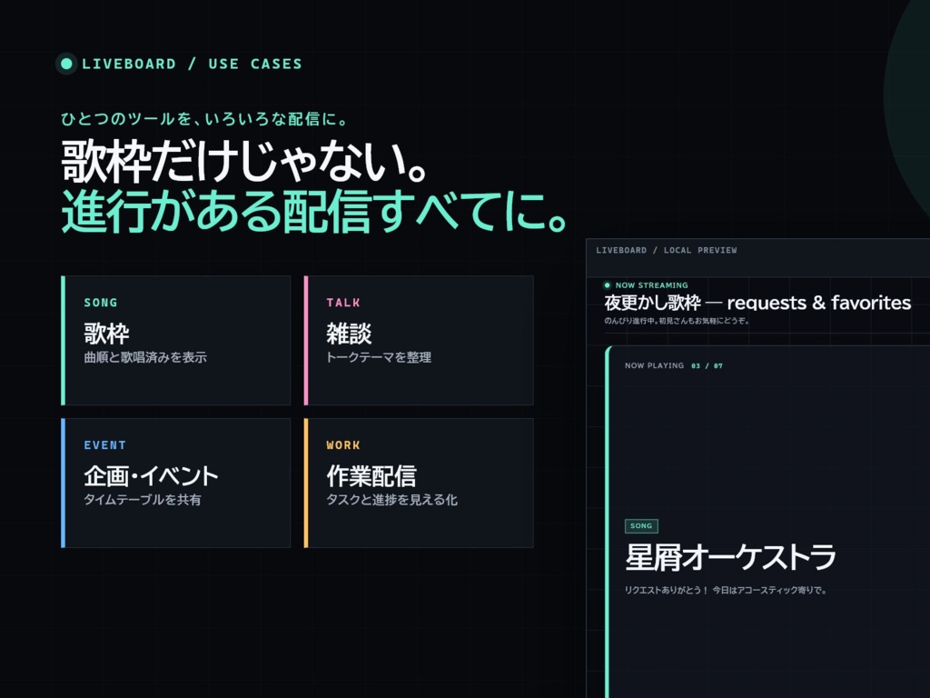 【OBS配信ツール】LIVEBOARD|歌枠・雑談・イベント用 配信進行ボード