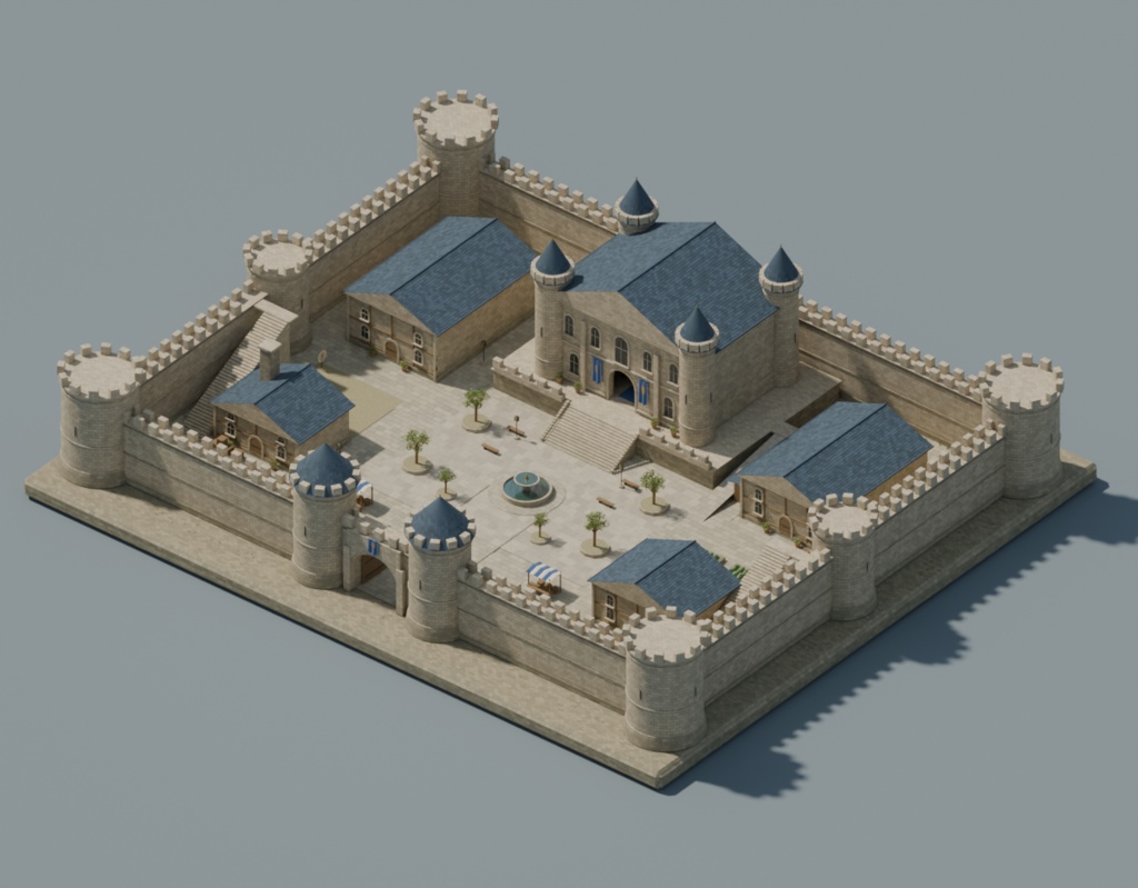 【Blender】中世の城塞・中庭背景セット|Citadel Courtyard|通常版+軽量版