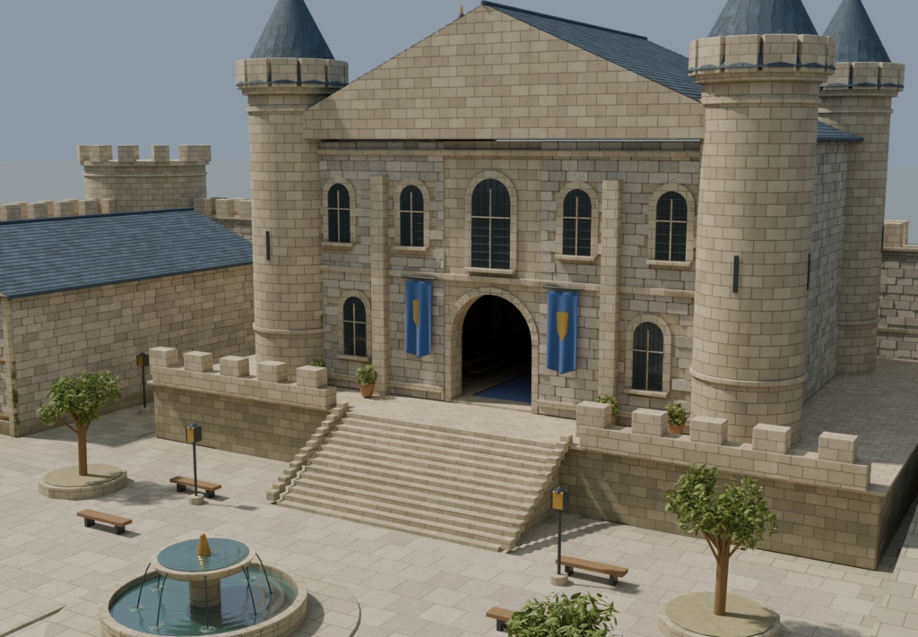 【Blender】中世の城塞・中庭背景セット|Citadel Courtyard|通常版+軽量版