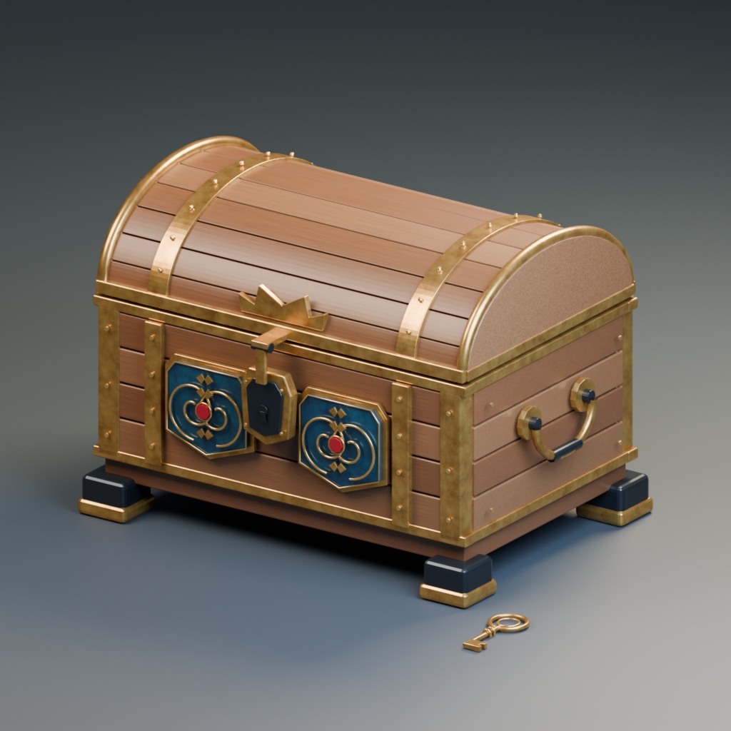 【3D小道具】装飾宝箱|Royal Treasury Chest|開閉・鍵・宝物付き【Blender / GLB】
