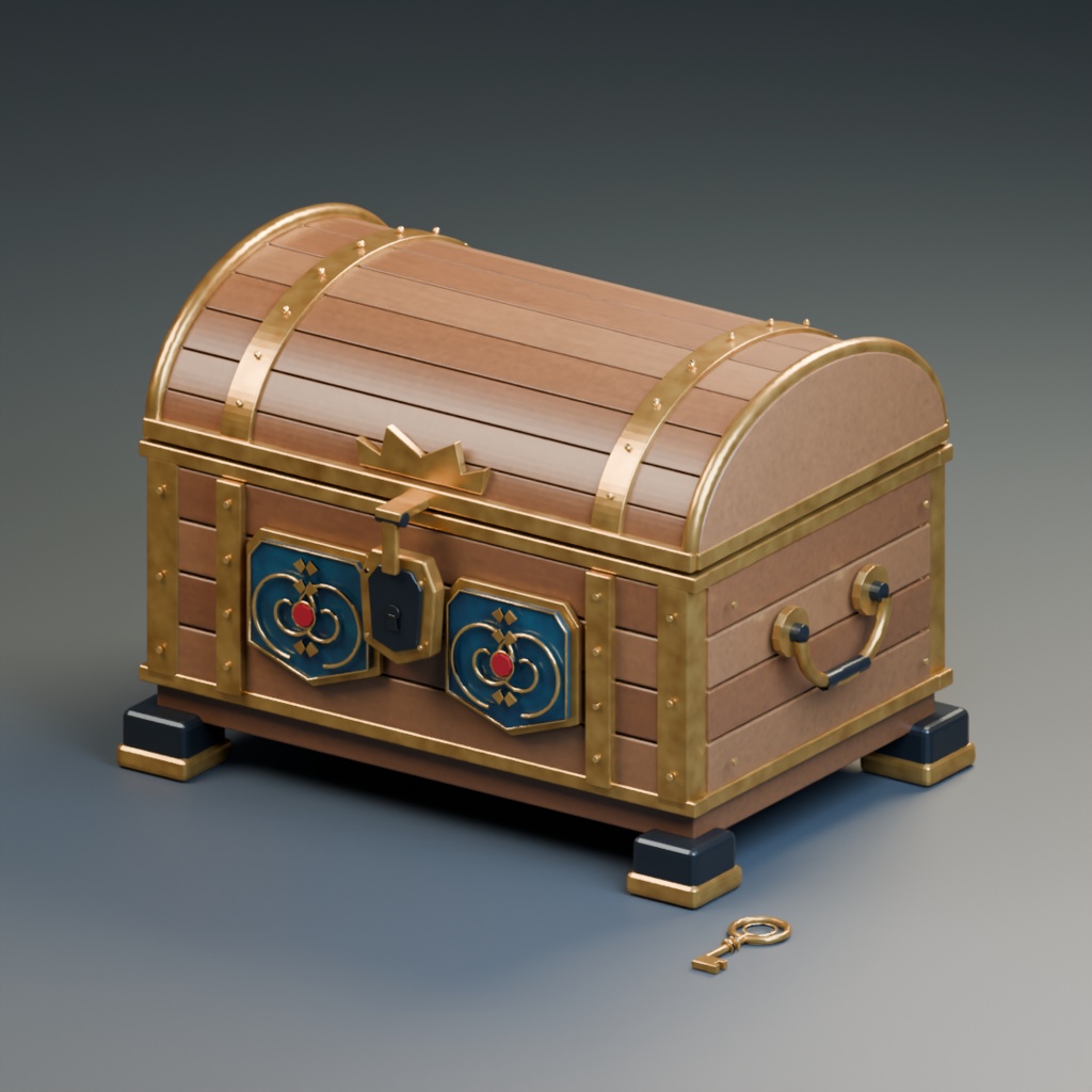 【3D小道具】装飾宝箱|Royal Treasury Chest|開閉・鍵・宝物付き【Blender / GLB】
