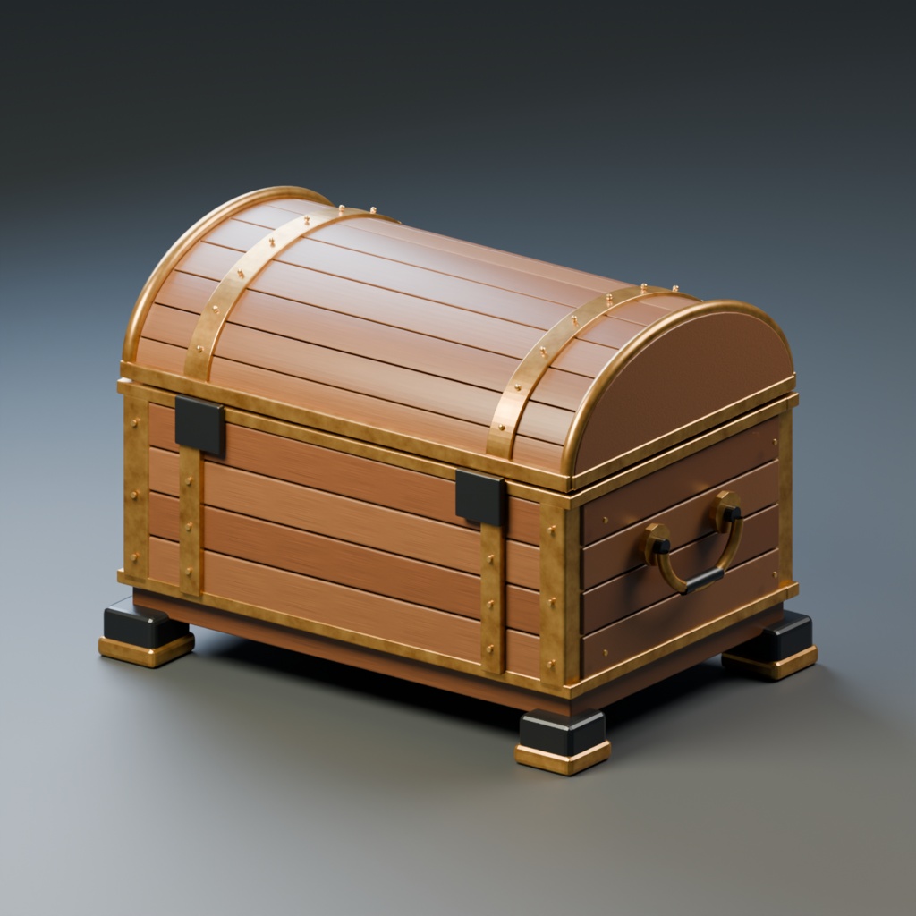 【3D小道具】装飾宝箱|Royal Treasury Chest|開閉・鍵・宝物付き【Blender / GLB】