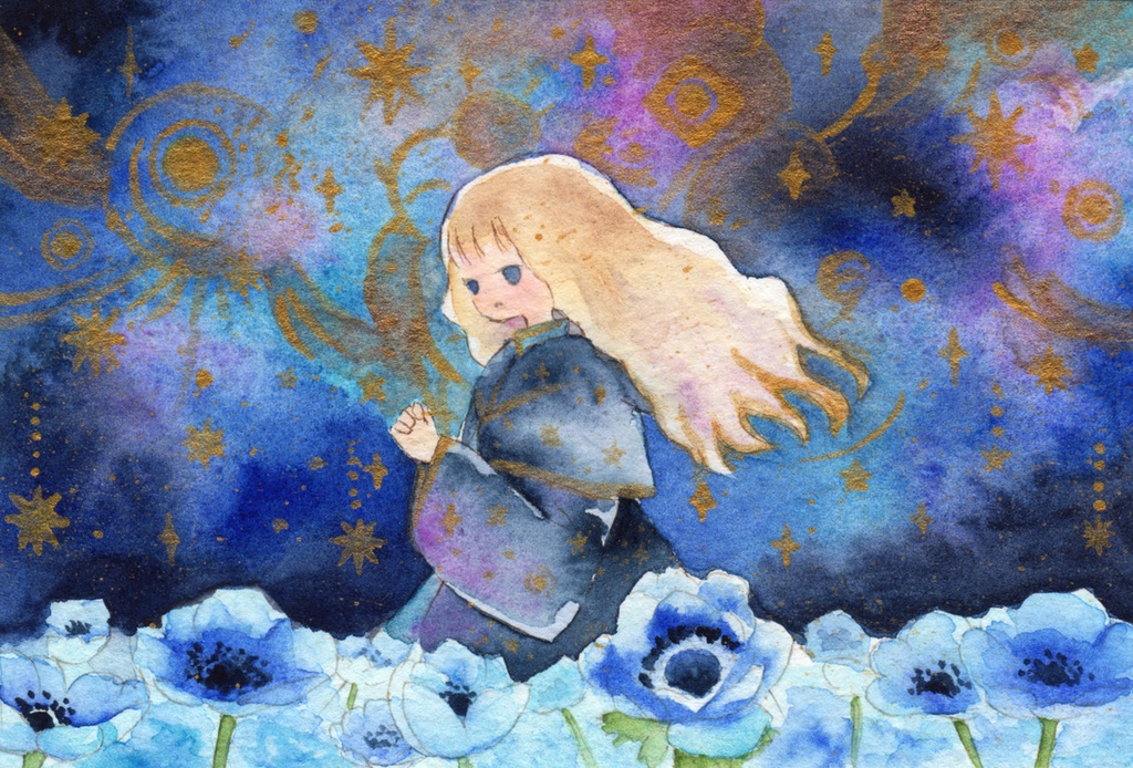 ドローイング原画【ブルーアネモネ】