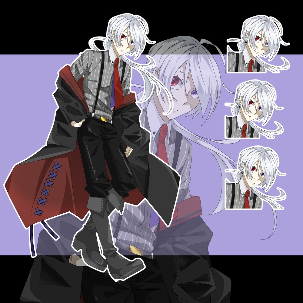 立ち絵素材：白髪コート男子(まばたきGIFあり)