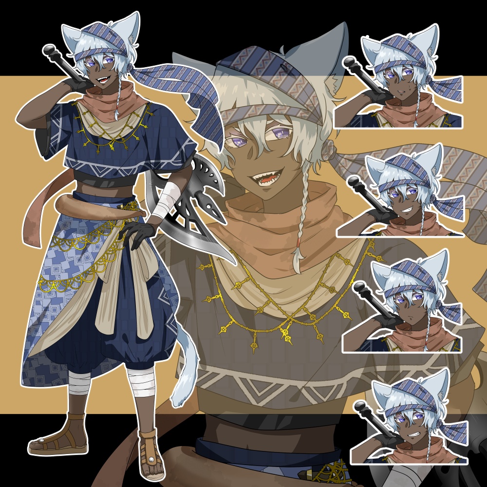 立ち絵素材：褐色猫耳ファンタジー男子
