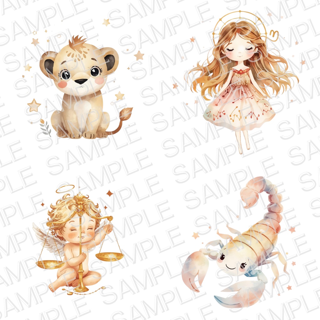 水彩パステルの星座クリップアートセット(PNG・全12種)