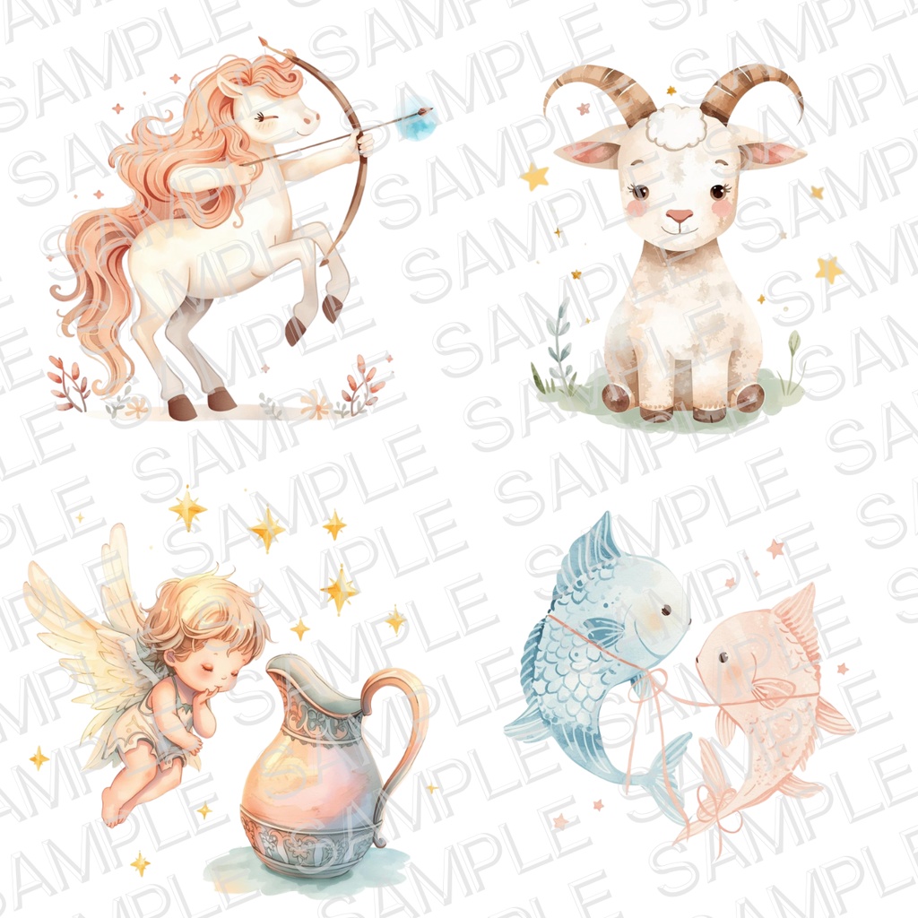 水彩パステルの星座クリップアートセット(PNG・全12種)