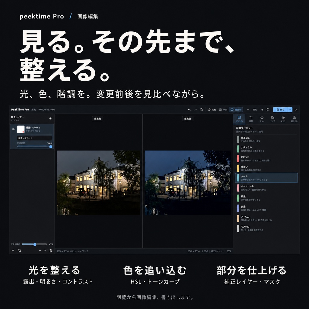 peektime|シンプル操作かつ洗練されたデザインの画像・漫画ビューア/Proは画像編集にも対応【Windows・無料Liteあり】