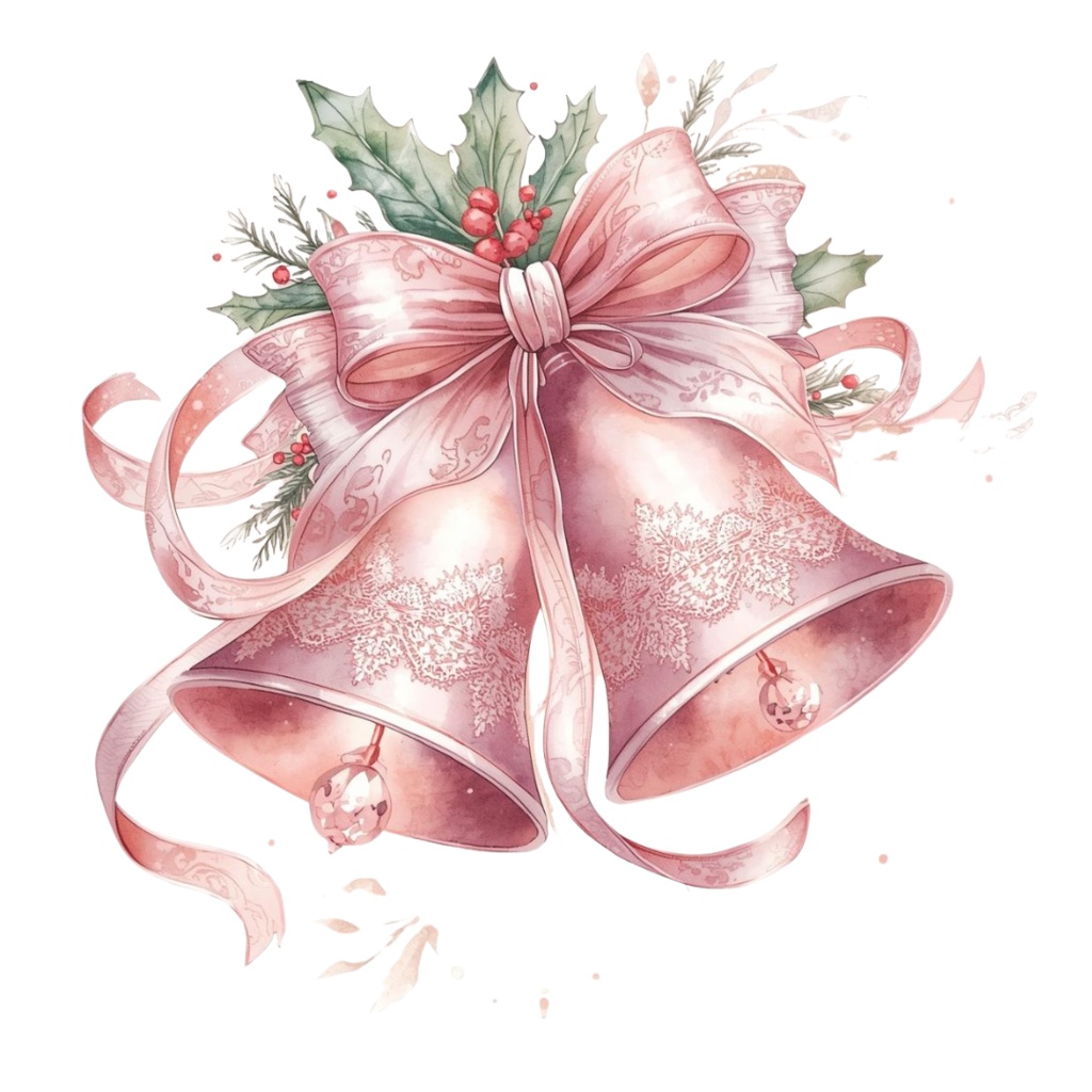 ピンク×アンティークの水彩画風クリスマスクリップアートセット(10点/PNG)