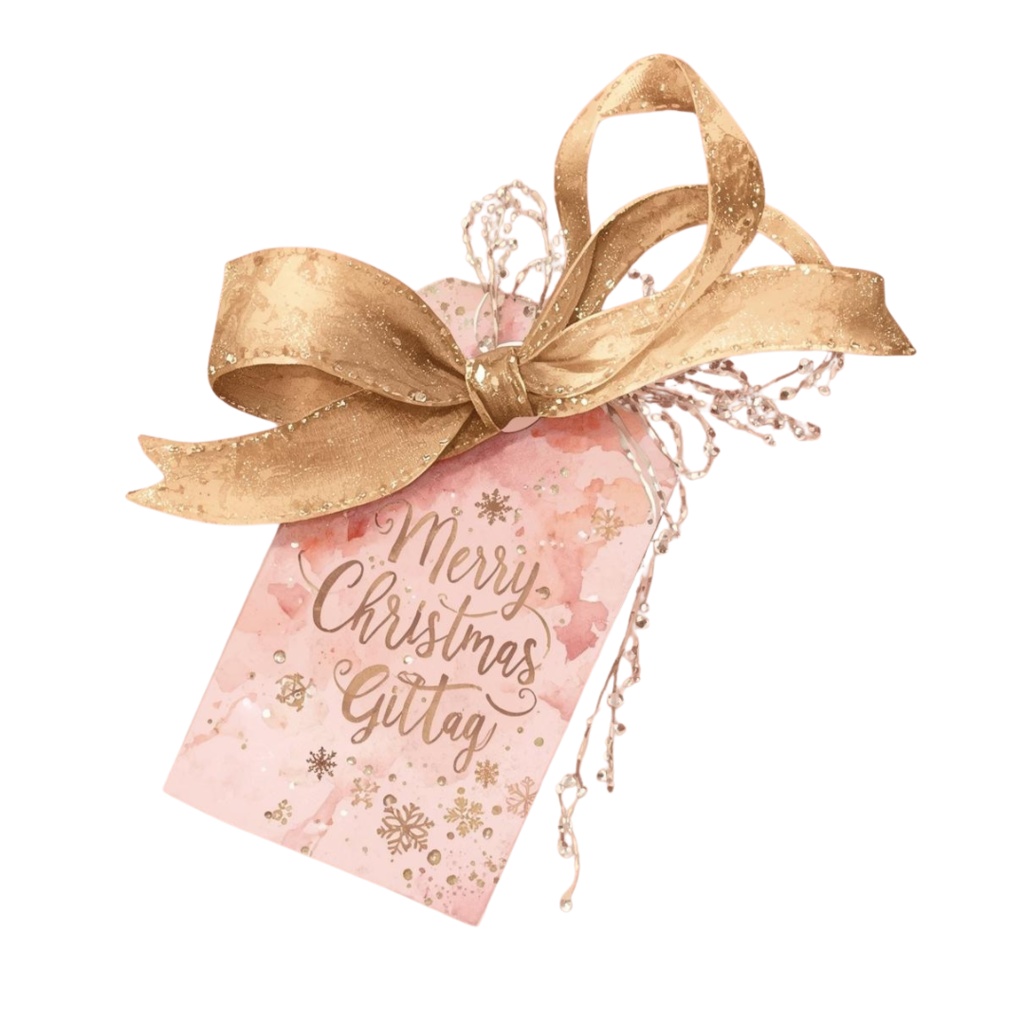 ピンク×アンティークの水彩画風クリスマスクリップアートセット(10点/PNG)