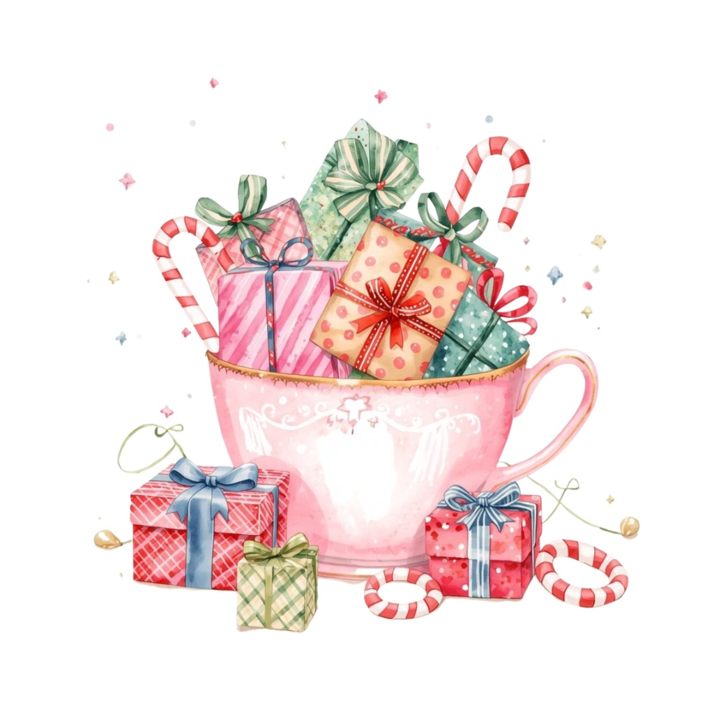 ピンク×アンティークの水彩画風クリスマスクリップアートセット(10点/PNG)