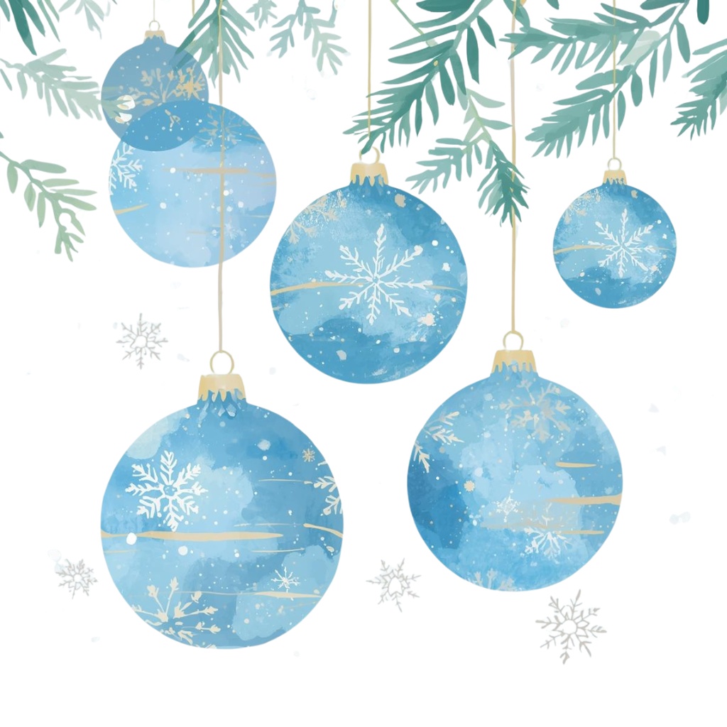 ブルー×アンティークの水彩クリスマス・クリップアートセット(10点/PNG)