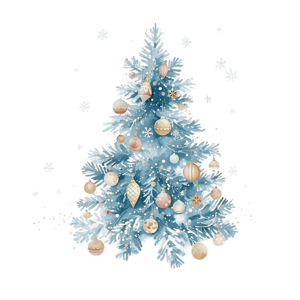 ブルー×アンティークの水彩クリスマス・クリップアートセット(10点/PNG)